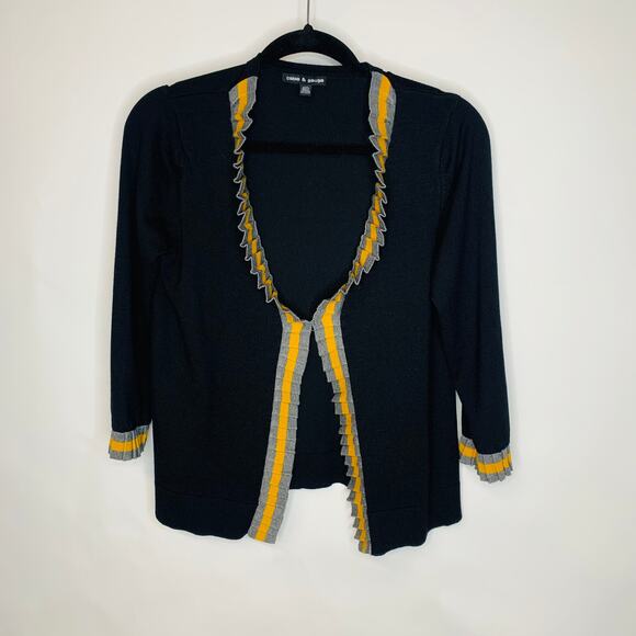 Cable & Gauge Black Gold Gray Pleat Neck Cardigan Sz Medium - Picture 1 of 5